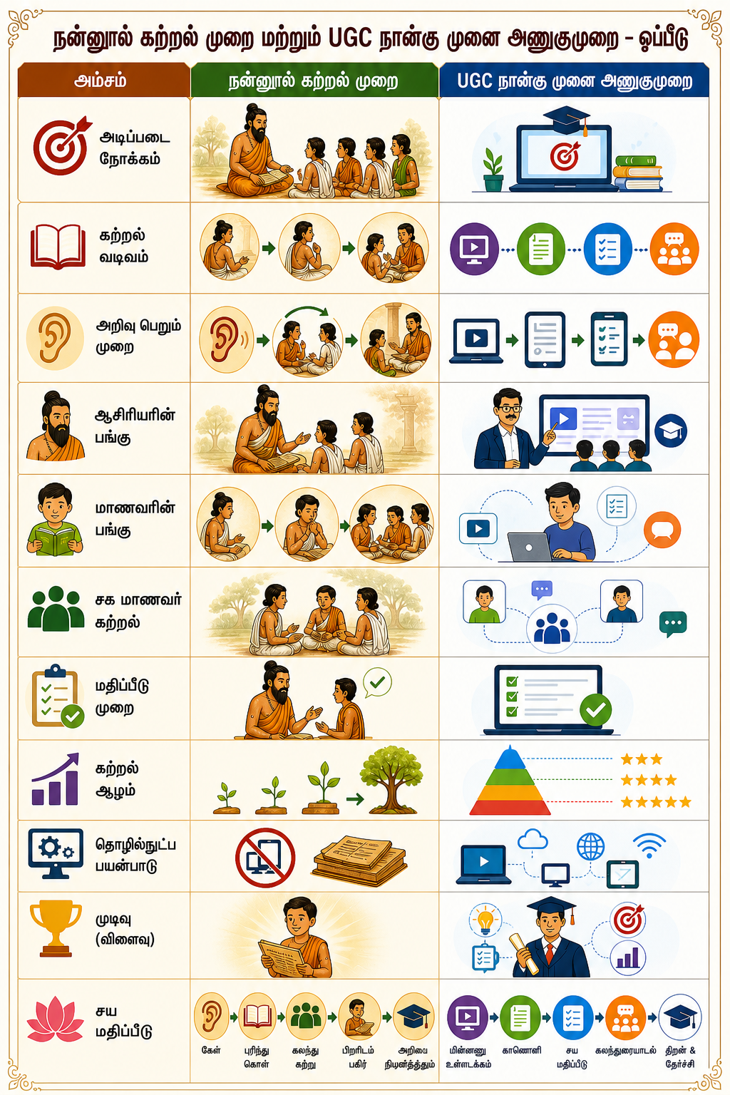நன்னூல் மற்றும் UGC நான்கு முனை கற்றல் ஒப்பீடு